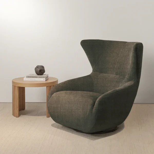 Fauteuil pivotant STONE en ambiance, revêtement tissu ETON de couleur Cement.