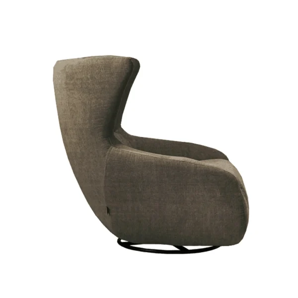 Fauteuil pivotant STONE vue de côté, revêtement tissu ETON de couleur Cement.