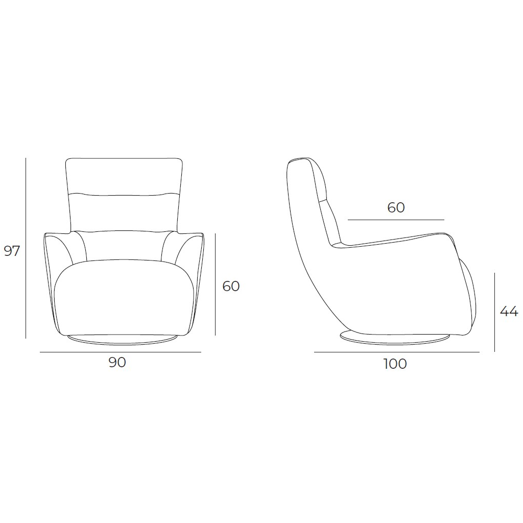 Schéma des dimensions du fauteuil DUNE de Vilmers