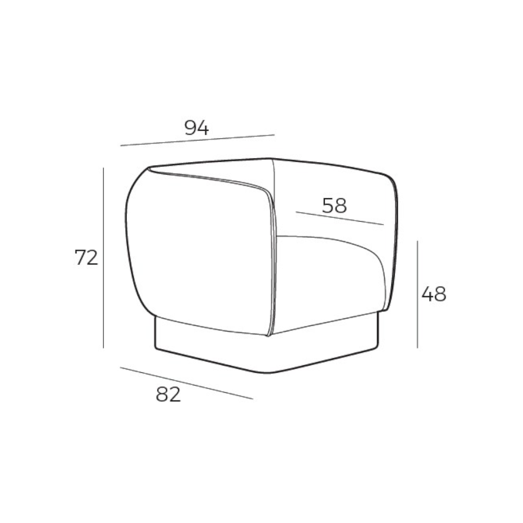 Schéma des dimensions du fauteuil pivotant MOON de Vilmers