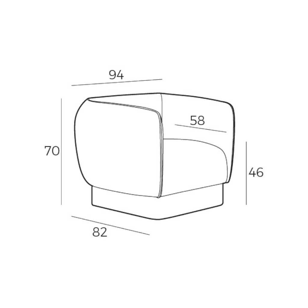 Schéma des dimensions du fauteuil MOON de Vilmers