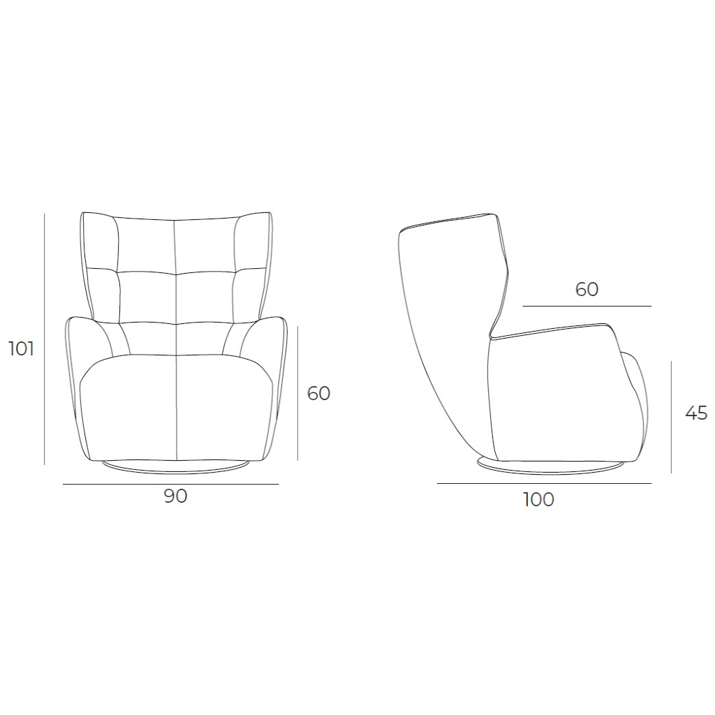 Schéma des dimensions du fauteuil OASIS de Vilmers