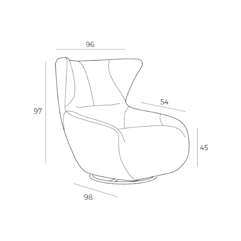 Schéma des dimensions du fauteuil STONE de Vilmers