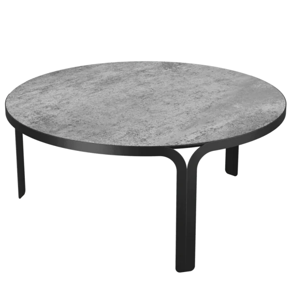 Table basse en verre, céramique et métal MADURA de couleur silver/noir et de diamètre 90 cm