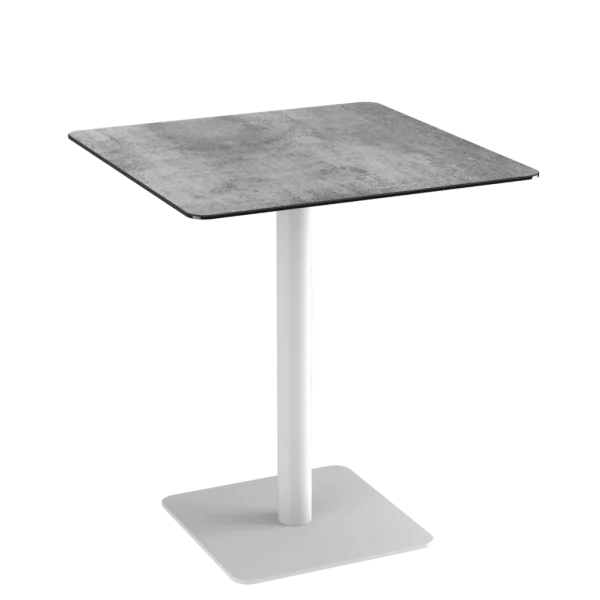 Table haute carré ORLANDO de 90 cm de haut, couleur silver et blanc