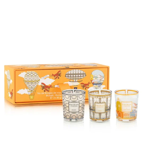 Coffret de trois mini bougies parfumées (Brussels, Roma, Saint-Tropez)