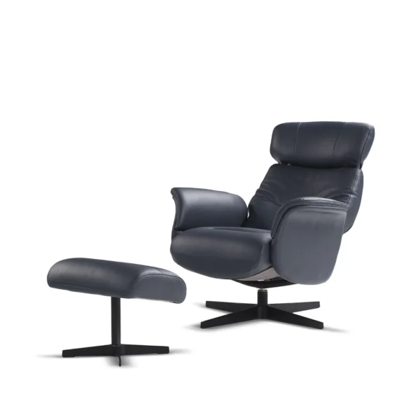 Fauteuil relax et repose-pieds bleu LOVE de la marque NICOLETTI HOME, vue de 3/4